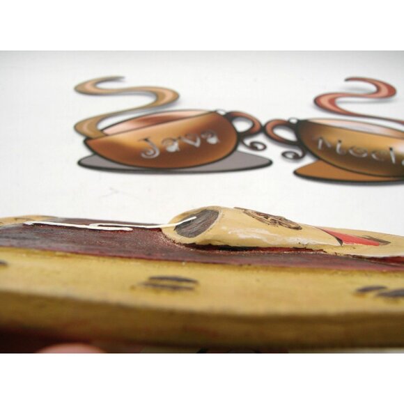 Lot 5 Coffee Bar Metal Wall Decor Latte Mocha Java Cups Mug Sign Plaque Ceramic - Picture 9 of 14